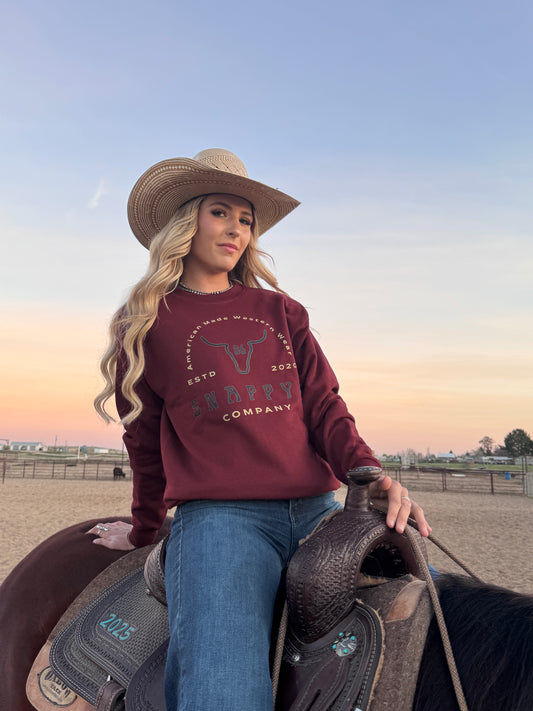 Snappy6 American Western Wear Graphic Crew Sweatshirt Maroon