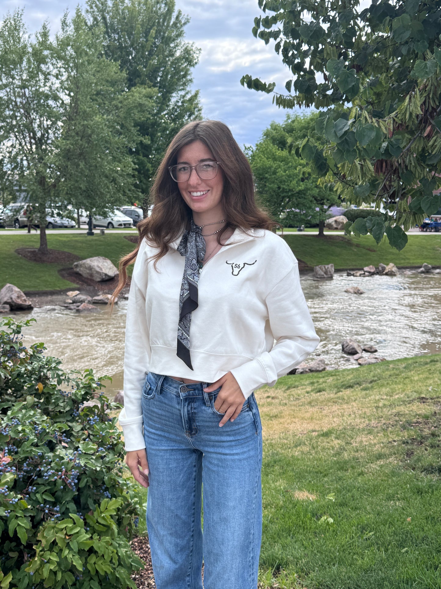 1/4 zip Cropped Sweatshirt Ivory Snappy6 Sweatshirt