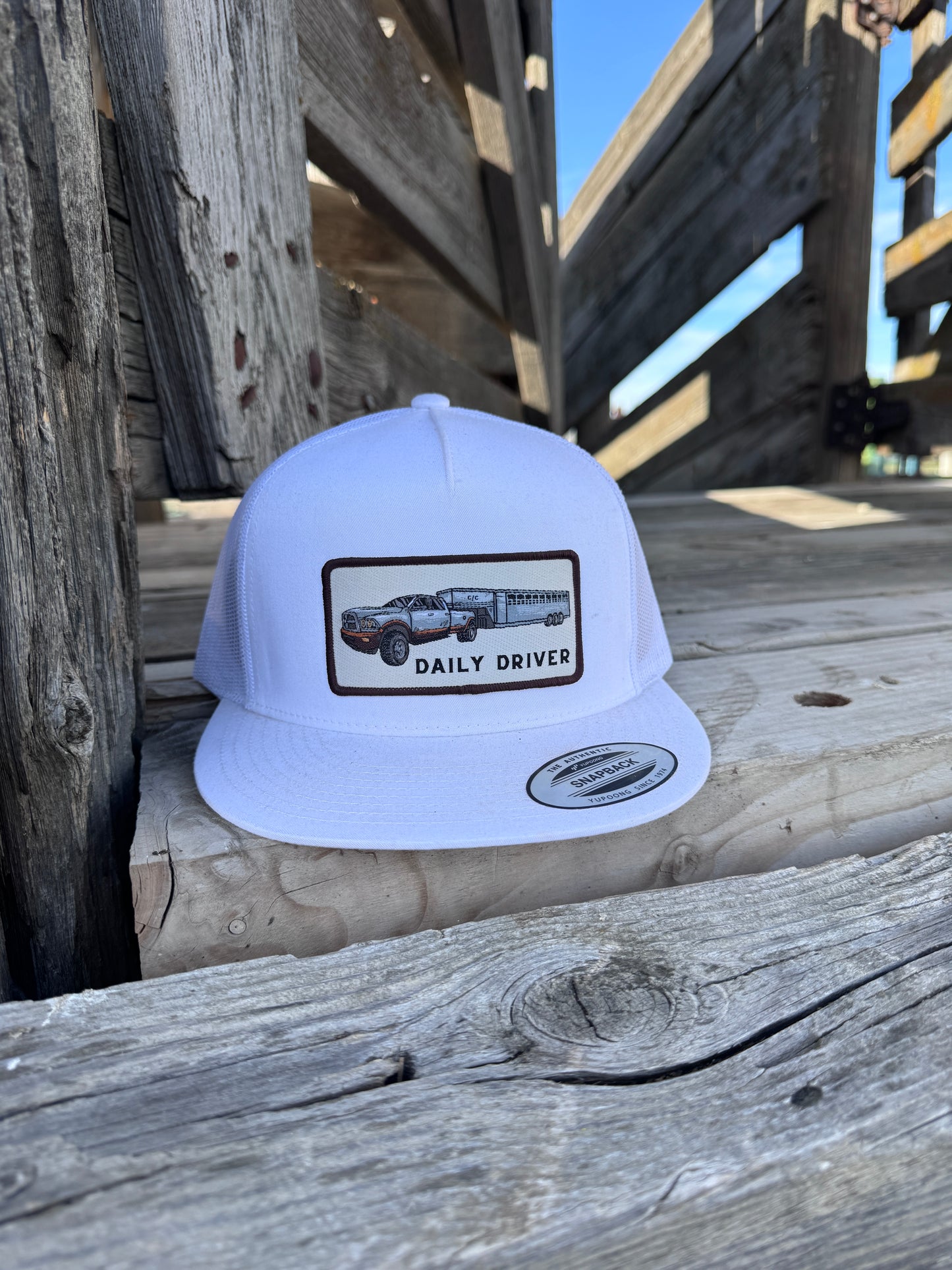 White Daily Driver Hat, Custom Patch.
