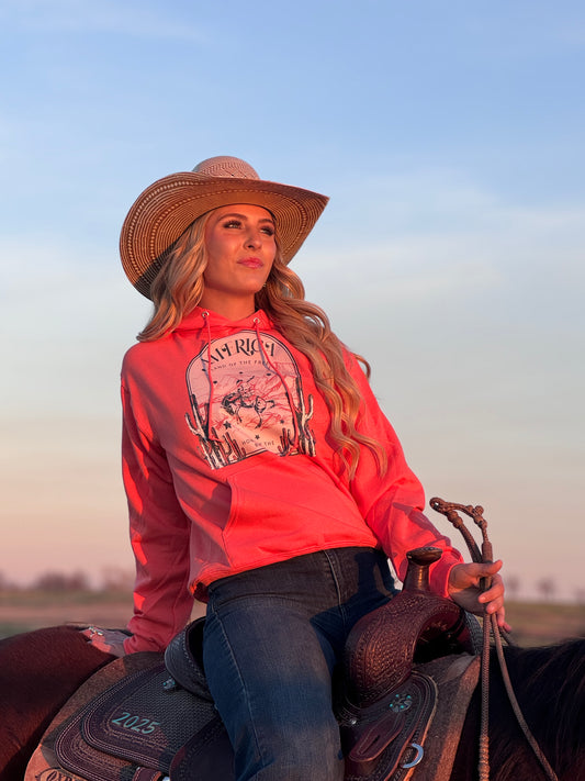 America Land of the Free Coral Colored Hoodie