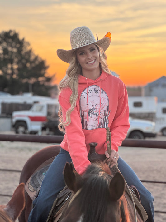 America Land of the Free Coral Colored Hoodie