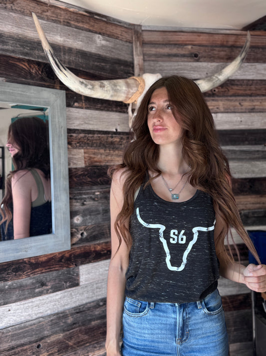 Our Original Snappy6 White Logo Black Racerback Tank Top