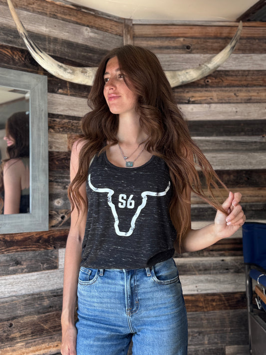 Our Original Snappy6 White Logo Black Racerback Tank Top