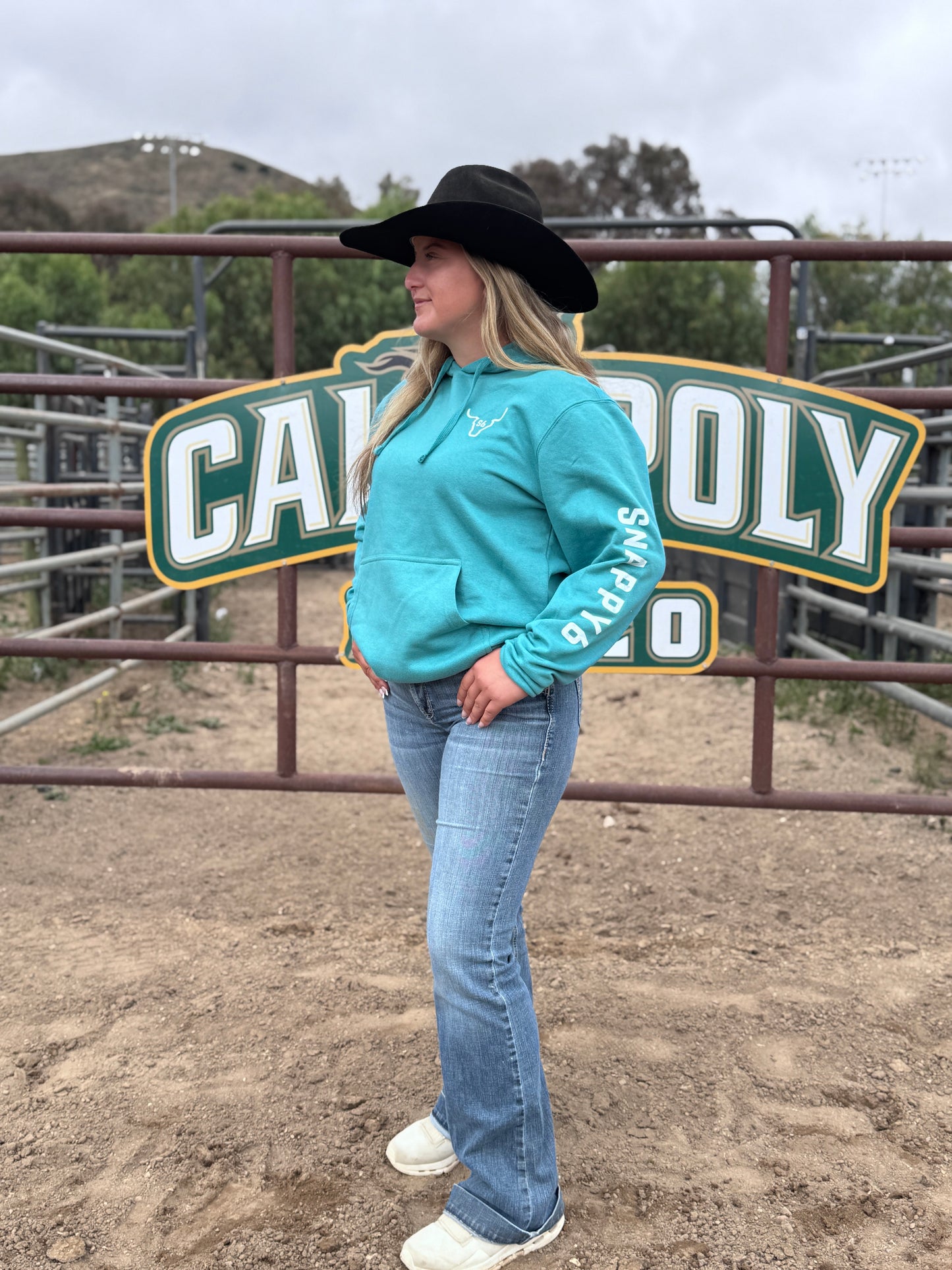 Snappy6 Teal Hoodie with Pocket and Sleeve Design