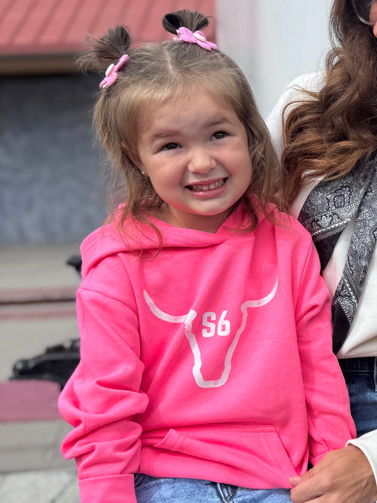 Kids Snappy6 Hoodie Pink with White S6 Brand