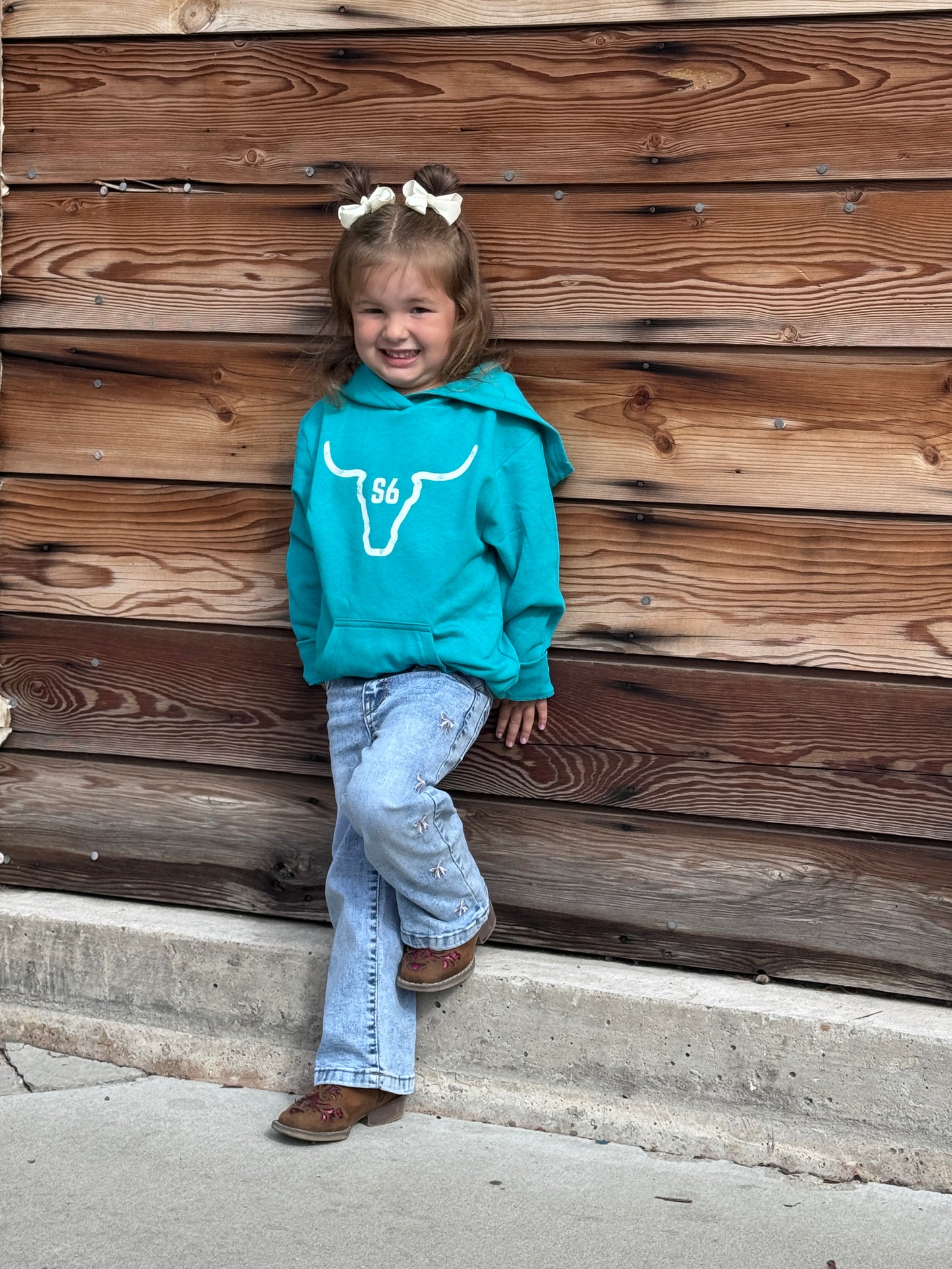 Kids Snappy6 Hoodie Teal with White S6 Brand