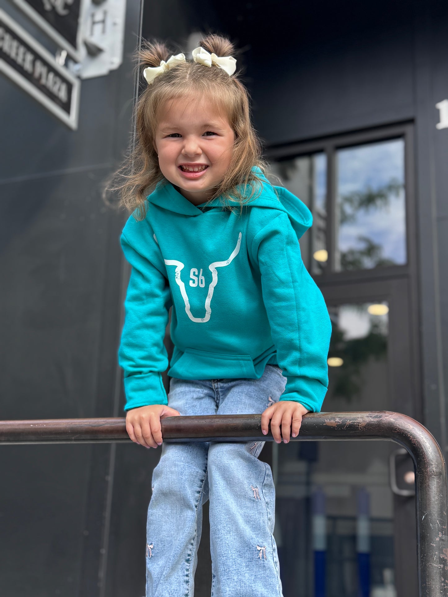 Kids Snappy6 Hoodie Teal with White S6 Brand