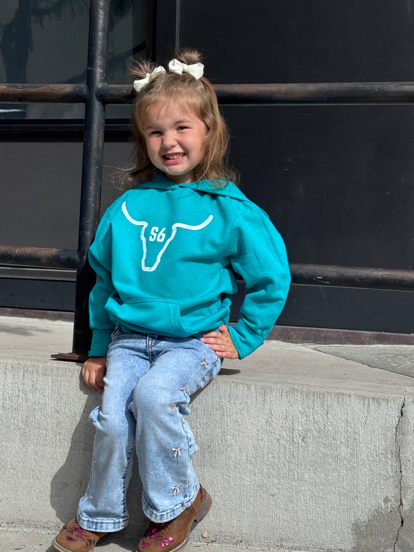 Kids Snappy6 Hoodie Teal with White S6 Brand
