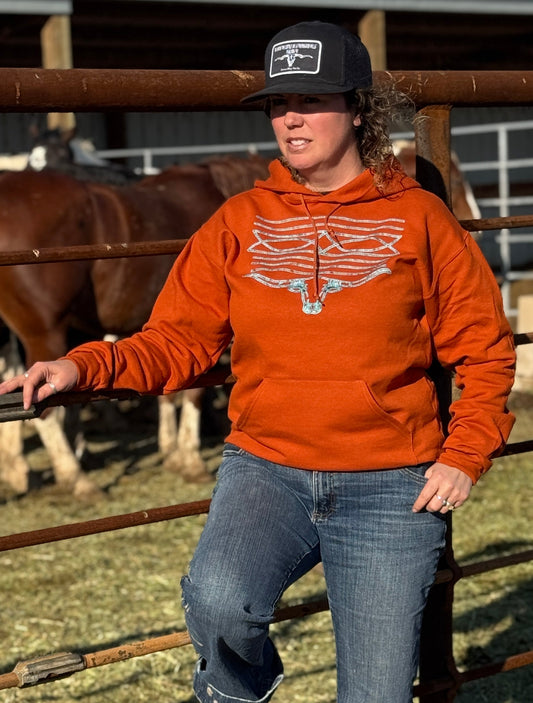 Autumn Orange With Turquoise Boot Stitch Longhorn